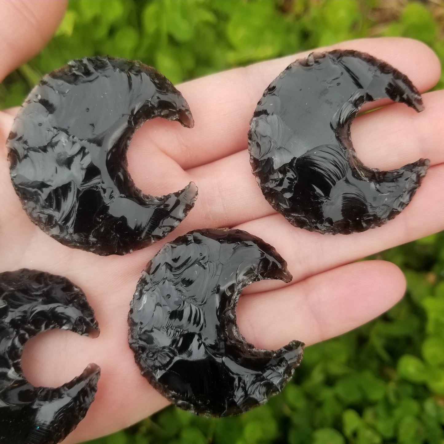 Obsidian Hand Knapped Moon