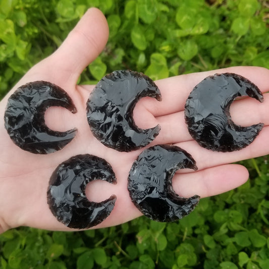 Obsidian Hand Knapped Moon